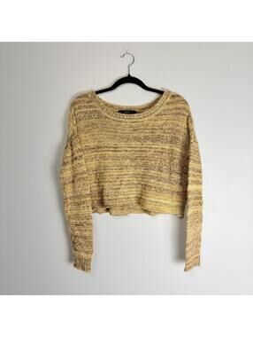 Forever 21 Yellow & Brown Striped Cropped Sweater Distressed M/S